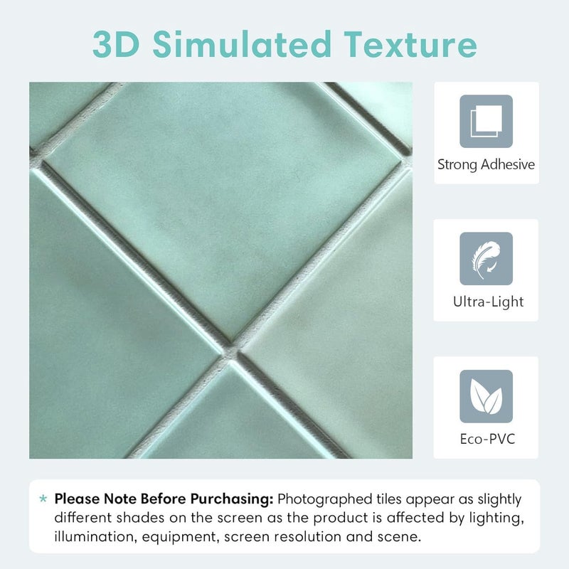 Commomy 10 Pcs Matte 3D Peel and Stick Tile 11.8"x11.8" Ultralight PVC Square Peel and Stick Backsplash for Kitchen Stick on Tiles for Bathroom,Living Room,Fireplace,Interior Wall Decor,Teal Green - Image 3